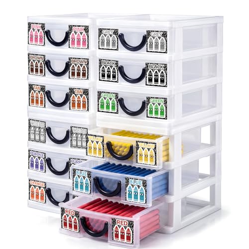 Wenqik 12 Pcs/ 4 Pack Plastic Crayon Organizer for Classroom Back to School Crayon Storage Boxes for Marker Pen Art Craft Supplies Crayons Drawer Container for Classroom Office Table with Color Label - color: White, size: Classic