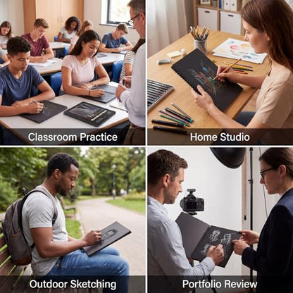 Prudiut Black Paper Sketchbook 2 Pack 7.6x10 Inch 50 Sheets 160gsm Acid-Free Drawing Pad - Spiral Bound Black Sketchbook Artist Mixed Media Charcoal Metal Markers Studio Design Notebook Supplies - size: 7.6×10 Inch (2 Pack )