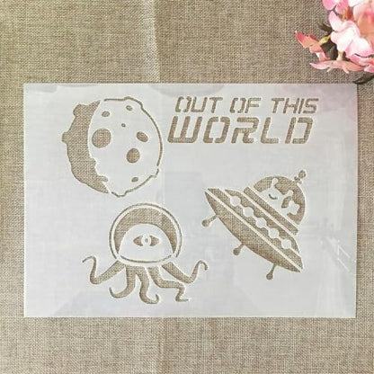 TIAMECH A4 Reusable Alien UFO Meteorite Stencil for Painting | Out of World Layering Template, DIY Wall Art, Wood Furniture, Scrapbook & Crafts (8.3x11.7inch) - style: Alien UFO Meteorite