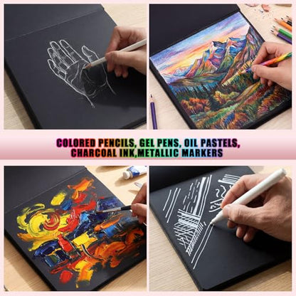 50 Sheets Black Paper Sketchbook, 98lb/160gsm Heavyweight Black Sketch Pad 8×8in, Acid-Free Drawing Paper, Spiral Bound Sketch Book for Teens, Artist - size: 8×8 Inch (1 pack)