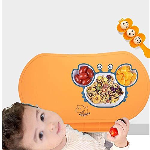 Silicone Children's Place Mat - Baby Mumbo | Food-Grade Quality with Unique Raised Edges for Spill Prevention | Lightweight, Portable, and Spill-Proof Tray (Bashful Blue) - color: Bashful Blue