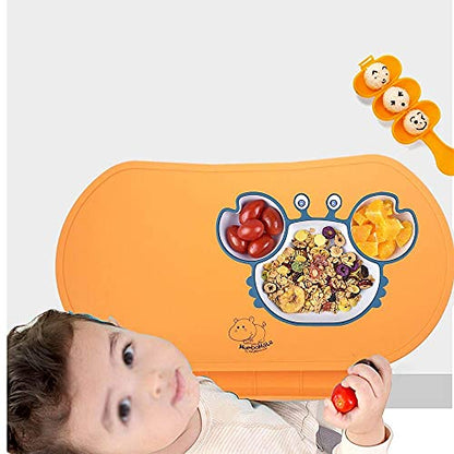 Silicone Children's Place Mat - Baby Mumbo | Food-Grade Quality with Unique Raised Edges for Spill Prevention | Lightweight, Portable, and Spill-Proof Tray (Bashful Blue) - color: Bashful Blue