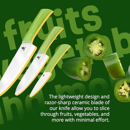 Ceramic Knife Set with Ergonomic Handle, Non-Reactive and Professional Chopping Knife Featuring Sharp, Santoku Blades for Cutting Vegetables & Fruits, Ceramic Kitchen Knives Set of 3 - 6”, 4”, 8” - style: 4, 6, 8 inch