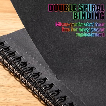 30 Sheets Black Paper Sketchbook, 98lb/160gsm Heavyweight Black Sketch Pad 5.5×8.5in, Acid-Free Drawing Paper, Spiral Bound Sketch Book for Kids, Teens, Artist - size: 5.5×8.5 Inch (1 pack)