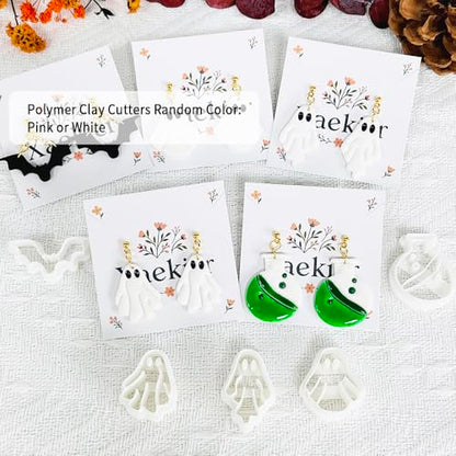 Xaekicr 5 Pcs Halloween Polymer Clay Cutters Set – Ghost, Bat, Potion Bottle Clay Earring Cutters for DIY Jewelry Making – Clay Tools for Polymer Clay Molds - color: 2D color