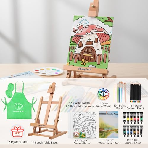 Falling in Art 52Pcs Acrylic Paint Set with Table Easel, Art Painting Kit with Acrylic Paints, Canvas Panels, Paintbrushes, Canvas Supplies Kit for Kids, Adults, Beginners, and Artists, Green - color: Green