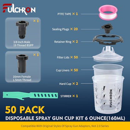 Disposable Paint Cups for Spray Guns, 50PCS 20oz (600ml) Paint Mixing Cup System with Lids, 2 Hard Cups & Retainer Rings, Ideal for Automotive Paint, Primer, Sealer and Clear Coat - size: 20 ounce