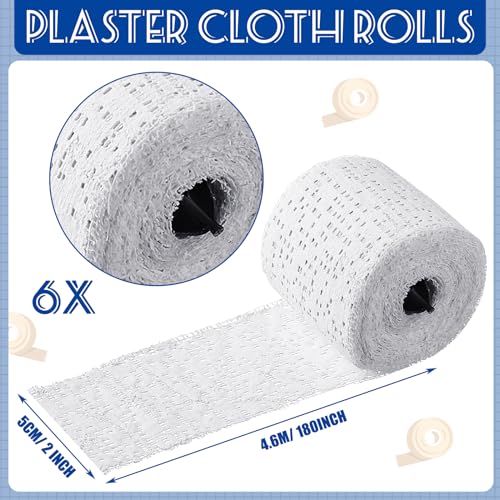 Heentan 6 Rolls Plaster Strips Plaster Gauze Bandages Blank Cloth Wrap Rolls for DIY Hobby Crafts, Belly Cast, Body Molds, Mask Making, Scenery Art(2 x 180 Inches) - size: 2 x 180 Inch