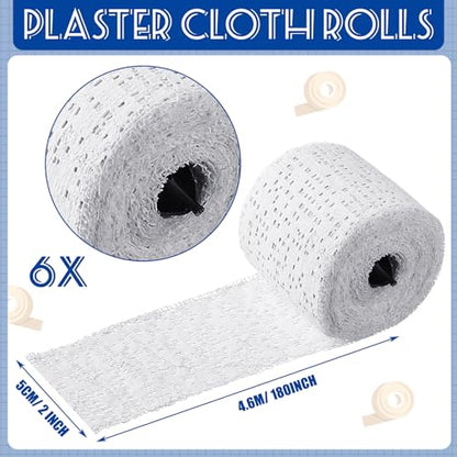 Heentan 6 Rolls Plaster Strips Plaster Gauze Bandages Blank Cloth Wrap Rolls for DIY Hobby Crafts, Belly Cast, Body Molds, Mask Making, Scenery Art(2 x 180 Inches) - size: 2 x 180 Inch