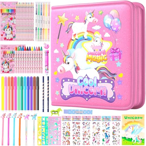 DOKKIA Fruit Scented Coloring Pens Markers Set 65 PCS Art Craft Drawing Case - Washable Kits Pencil,Gel Pen,Crayon&Coloring Book Supplies Rainbow Unicorn Pink - color: Rainbow Unicorn Pink