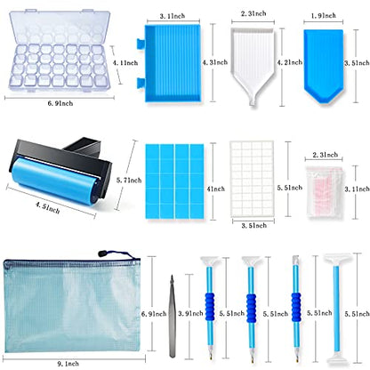Hulameda 56pcs 5D Diamond Painting Tools, Diamond Painting Accessories with 28 Grids Diamond Embroidery Box and Diamond Painting Roller for Kids and Adult(Blue) - color: blue