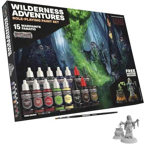 The Army Painter GameMaster: Wilderness Adventures Role-playing Paint Set, 15x18 ml Warpaints Fanatic Acrylic, 1 GameMaster Drybrush, 1 FREE Hard-plastic snap-fit Hag Miniature - color: Wilderness Adventures Paint Set