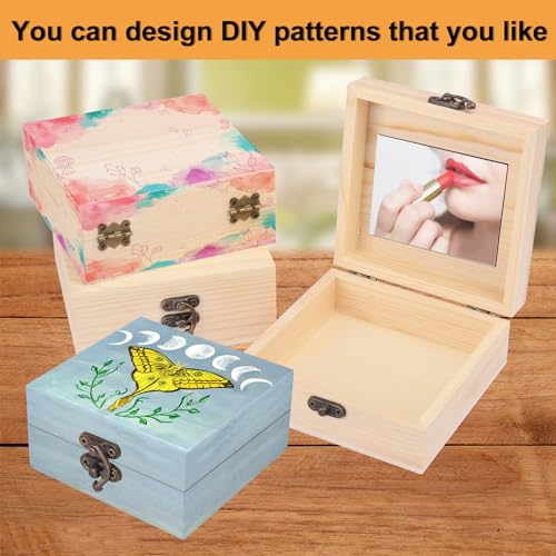 GNIEMCKIN 14 Pack Wooden Box, Unfinished Unpainted Wood Boxes for Crafts, DIY Projects, and Jewelry Storage (4.7x4.7x2 inch) - size: 14 Pack (4.7x4.7x2 inch)