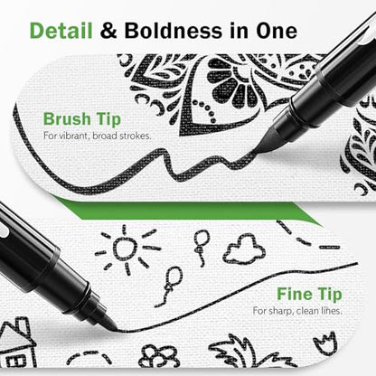 Gain-Art Black Fabric Markers, Dual-Tip Fabric Markers Permanent for Clothes, Non-Toxic Fabric Paint Pens for Personalizing Shirts Bags Hats Canvas, and Textiles