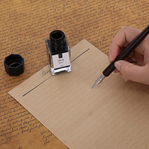 Vintage Quill Pen Ink Set,Feather Quill Pens with Wooden Calligraphy Pen, Including 7 Different Sizes of Nib, Calligraphy Pen Set Gift & Women and Man(Grey)