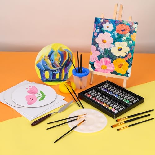 Acrylic Paint Set,57 PCS Professional Painting Supplies with Paint Brushes, Acrylic Paint, Easel, Canvases, Painting Pads，Palette, Paint Knife, Brush Cup and Art Sponge for Hobbyists and Beginners - style: 57