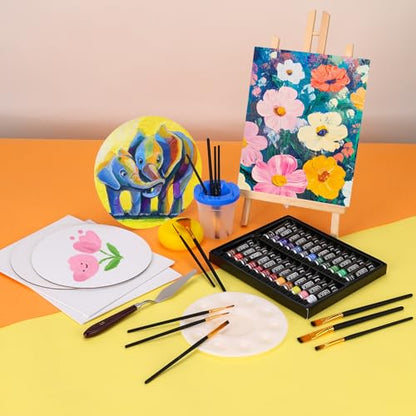 Acrylic Paint Set,57 PCS Professional Painting Supplies with Paint Brushes, Acrylic Paint, Easel, Canvases, Painting Pads，Palette, Paint Knife, Brush Cup and Art Sponge for Hobbyists and Beginners - style: 57