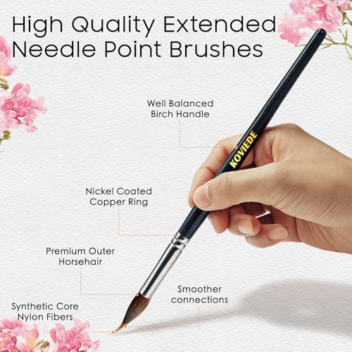 3PCS Watercolor Brushes Professional, Extended Needle Point Brushes with Belly Reservoir for Fine Detail, Continuous Painting & Broad Washes, Great for Artists