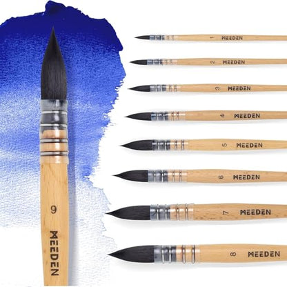 MEEDEN Watercolor Brushes Professional - 9 Pack Synthetic Squirrel Hair Artist Paint Brushes Set with Beech Wood Handle Great for Artists Hobbyists - size: Set - 9 Count