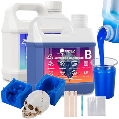 BBDINO Silicone Mold Making Kit, Liquid Silicone for Molds Making 30A Sapphire Blue, High Strength Silicon Rubber 4.4 lbs, 1:1 by Volume Ideal for Mold Casting of Resin/Jewelry/Candle/Concrete/Plaster - size: Sapphire Blue 70.6 Oz