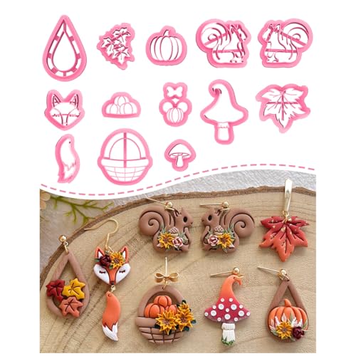 Keoker Fall Polymer Clay Cutters for Polymer Clay Jewelry, 13 Shapes Clay Earring Cutters Fall, Autumn Theme