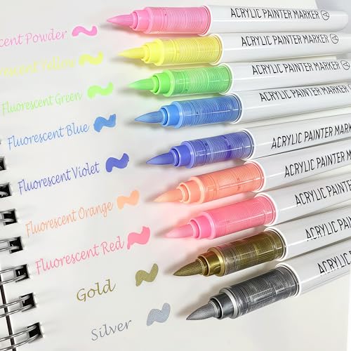 Brush Tip Acrylic Markers, 9 Colors Water Based Acrylic Paint Pens for Rock Painting, Journaling, Wood, Glass, Adult Coloring Books, Art & Journaling Supplies (Dopamine series) - style: Dopamine series