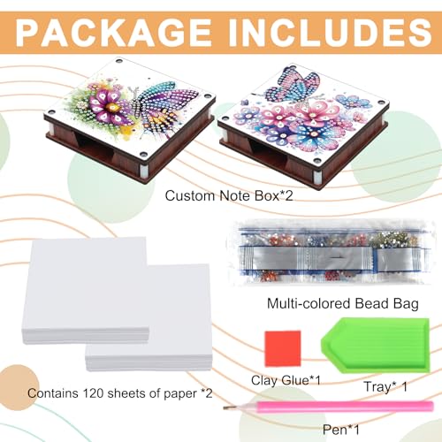 JISHSHAY 2 PCS Diamond Art Note Box Flower Diamond Painting Note Pad Holder Butterfly Gem Painting Gem Art Memo Boxes Mosaic Kits for Adults Embroidery Kit Memo Pad Holder,Contains 120 Sheets of Paper - color: Flower 3
