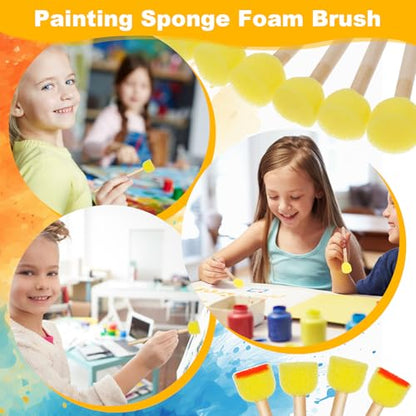 50Pcs 0.6'' Round Sponge Foam Brush Paint Sponge with Wooden Handle Foam Stencil for Acrylic Painting, Painting Tools for Arts and Crafts