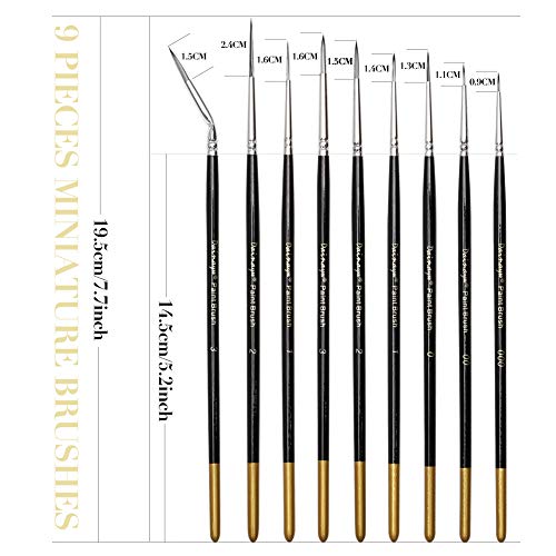 Fine Detail Paint Brush Set - 9 Pieces Miniature Brushes for Watercolor, Acrylic Painting, Airplane Kits, Face, Nail, Scale Model Painting, Line Drawing