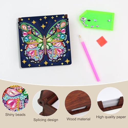 Diamond Painting Kit memo Box, Diamonds Art DIY Colorful Butterfly Patterns Sticky Note Box Special Shape Drill, with 160 Sticky Note, Ideal for Home Office Supplies, Handicrafts, Holiday Gifts - color: Colorful butterfly