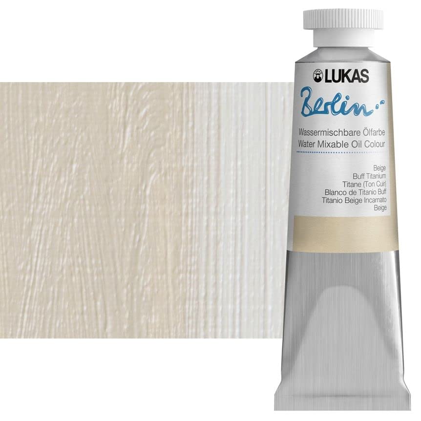 Lukas Berlin Pro Artists Water Mixable Oil Paint 37 ml Tube Buff Titanium, Water Soluble, Lightfast Pigments, Quick Drying, Easy Clean-Up, Eco-Friendly, Professional Quality, 40 Color Range - color: Buff Titanium, size: 1.25 Fl Oz (Pack of 1)
