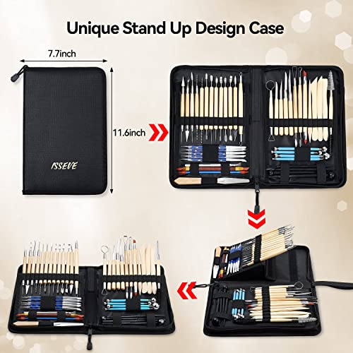 ISSEVE Pottery Clay Sculpting Tools 43Pcs Double Sided Ceramic Clay Carving Tool Set with Upgrade Stand-Up Design Carrying Case for Beginners Professionals School Student Pottery Modeling Smoothing - color: Black Upgrade Stand-up Bag
