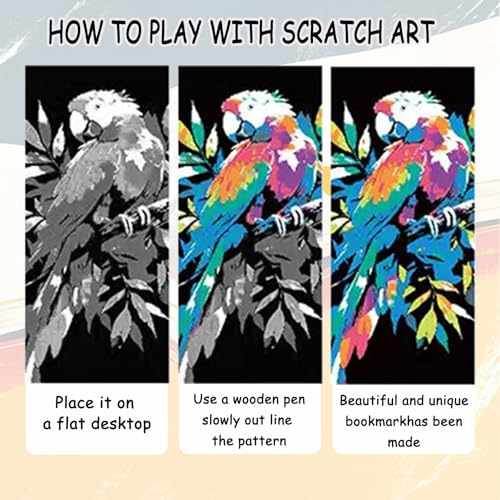 Scratch Art Bookmarks Kit, 24 Sheet Paper with Scratching Tools for DIY Party Favors, Christmas Stocking Stuffers - style: Animal Bookmark III