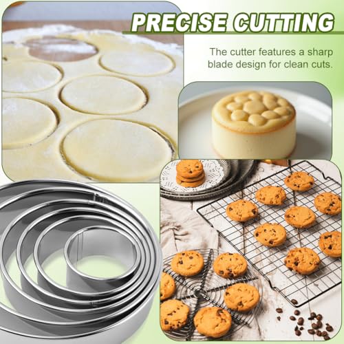 6PCS Round Cookie Cutters Set,Stainless Steel Biscuit Cutters For Baking,Round Cookie Biscuit Cutter in Graduated Sizes Shape Mol ds for Pastries Doughs Doughnuts(Silver,Size:2, 3, 3.5, 4, 5, 6 Inch)
