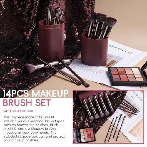 BS-MALL 14 Pcs Professional Makeup Brushes Set with Travel-friendly Case - Perfect for Eyeshadow Brush & Foundation Brush for Liquid Makeup - Gift for Daily Use & Multi Purpose Application - color: Coffee