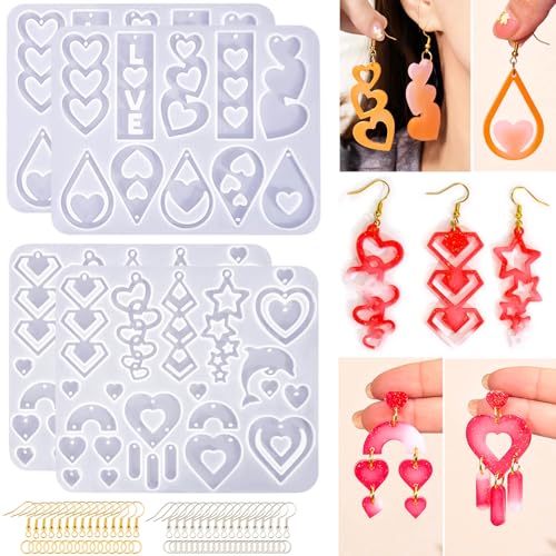 20 Pairs Valentine's Day Resin Earring Mold Love Heart Silicone Resin Earring Molds Casting Epoxy Earring Molds Silicone Earring Mold with 200 Earring Hook Kit for DIY Crafts Jewelry Making Keychains - color: White