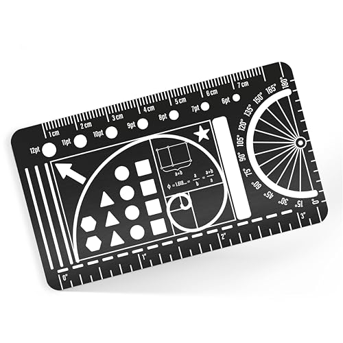 Pocket Journal Stencil - Stainless Steel Metal Bookmark with Circle Template, Ruler Conversion, Protractor & Golden Ratio - Planner Accessories for Journaling, Bible Study, Sketching & Notes