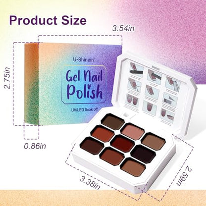 Gradient Painting Gel, 9 Colors Ombre Nail Polish for Pigmented Pat Painting Gel Alomnd Brown Black Color French Manicure DIY Nail Art Long-lasting No-wipe DIY Palette Hot Chocolate - color: Hot Chocolate