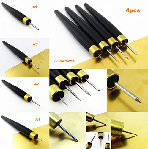 4pcs Printmaking Print Mezzotint Copperplate Woodcut Resin Board Intaglio Point Engrave Etching Leathercraft Carving Needle Pen Scraper Scriber Groove Lineation Tracer Presser Burnisher Tool Set