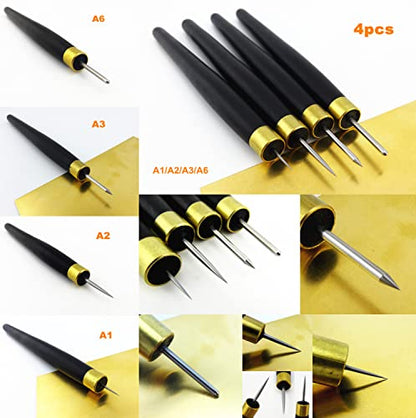 4pcs Printmaking Print Mezzotint Copperplate Woodcut Resin Board Intaglio Point Engrave Etching Leathercraft Carving Needle Pen Scraper Scriber Groove Lineation Tracer Presser Burnisher Tool Set