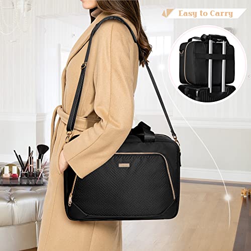 Professional Makeup Artist Travel Case with 4 Detachable Cosmetic Bags, Large Make up Organizer Bag with Makeup Kit Storage Section and Hair Tools Pocket, Black (Empty Bag Only) - color: Black