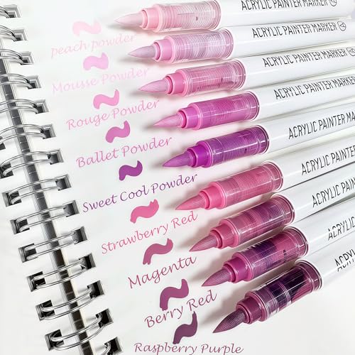 Brush Tip Acrylic Markers, 9 Colors Water Based Acrylic Paint Pens for Rock Painting, Journaling, Wood, Glass, Adult Coloring Books, Art & Journaling Supplies (Sweetheart Powder Series) - style: Sweetheart Powder Series