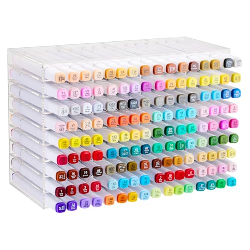 Acrylic Marker Organizer for 144 Markers, Large Capacity Alcohol Marker Storage Rack for Desk, Horizontal Pens Pencils Art Holder Organizer with 36 Compartments for Classroom Office - style: for 144 Markers