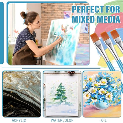 Zonon 30 Pieces Paint Brushes Bulk Small Flat Top Acrylic Oil Paint Brush for Artists Mini Touch up Crafts Detail Painting(1/2 Inch,Blue) - color: Blue, size: 1/2 Inch
