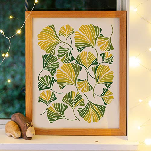 OLYCRAFT 2Pcs Self-Adhesive Silk Screen Printing Stencil Ginkgo Leaves Pattern Mesh Transfers Silk Screen Reusable Stencil for Painting on Wood T-Shirt Fabric Bags - 11x8.5 Inch - color: Ginkgo Leaf