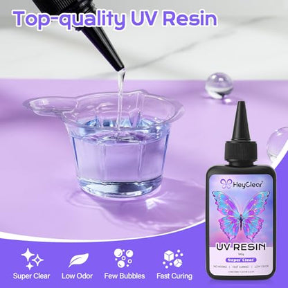 HeyClear UV Resin Molds Jewelry Making Kit with Light -300g Super Clear, Hard, Low Odor, Premixed and Fast Curing for Keychains, Earrings, DIY Craft Decorations - size: 300g