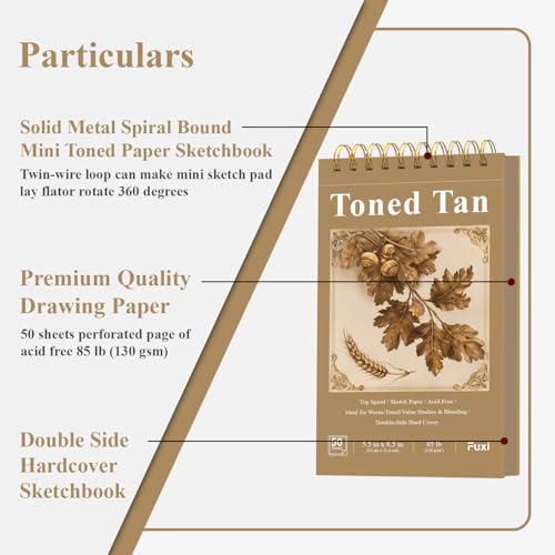 Fuxi Toned Tan Sketchbook, 2-Pack - 5.5" x 8.5" | 85lb/130gsm Toned Paper, 50 Sheets Per Pad. - color: Taned Tan