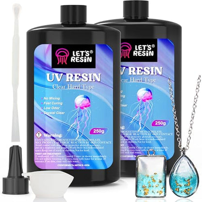 LET'S RESIN UV Resin, Upgraded 500g Crystal Clear UV Resin Hard, Low Odor Ultraviolet Epoxy Resin, UV Light Cure Solar Sunlight Activated Glue for Jewelry, Craft Decoration - size: 500G