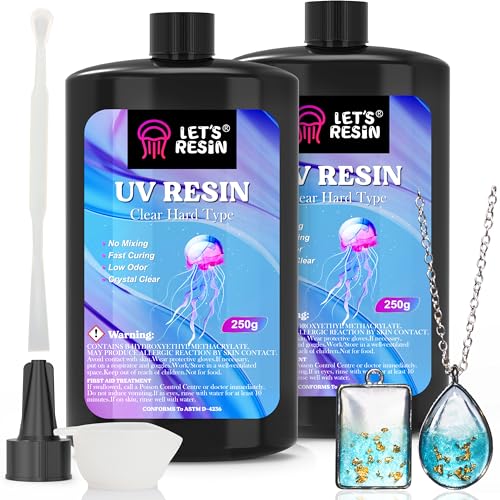 LET'S RESIN UV Resin, Upgraded 500g Crystal Clear UV Resin Hard, Low Odor Ultraviolet Epoxy Resin, UV Light Cure Solar Sunlight Activated Glue for Jewelry, Craft Decoration - size: 500G