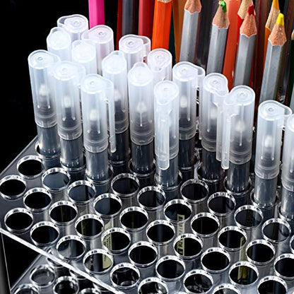 Outus 96 Holes Pencil Brush Holder Acrylic Paintbrush Holders Desk Organizer Stand Holder for Pencil Pen Paint Brushes Modeling Tool Office Art Supplies(Clear) - color: Clear